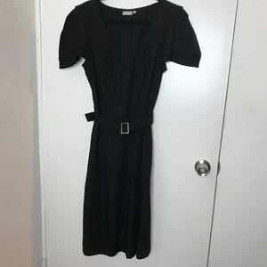 Black cap-sleeve retro cut dress
